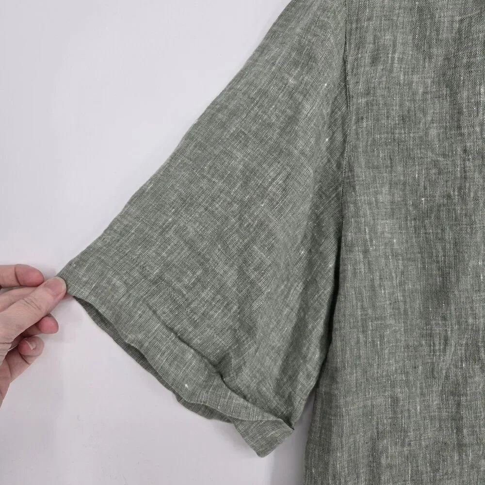 Haven Well Within Green Linen Boxy Blouse Boho Artsy Minimalist Large - Picture 2 of 5